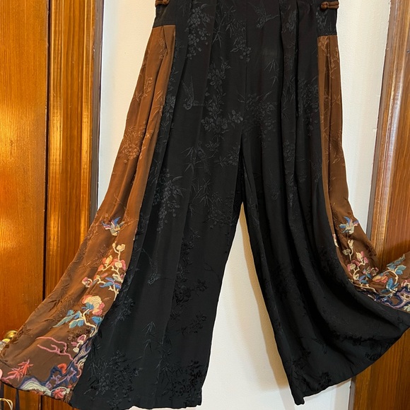 Elegant Black and Brown Embroidered Loose Fitting Boho Style Pants - Picture 7 of 11